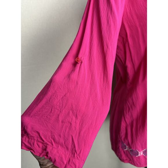 Est 1946 Boho Women’s Blouse Sz Small Cottage Core Pink Rayon Lace Up Neck - Picture 5 of 12